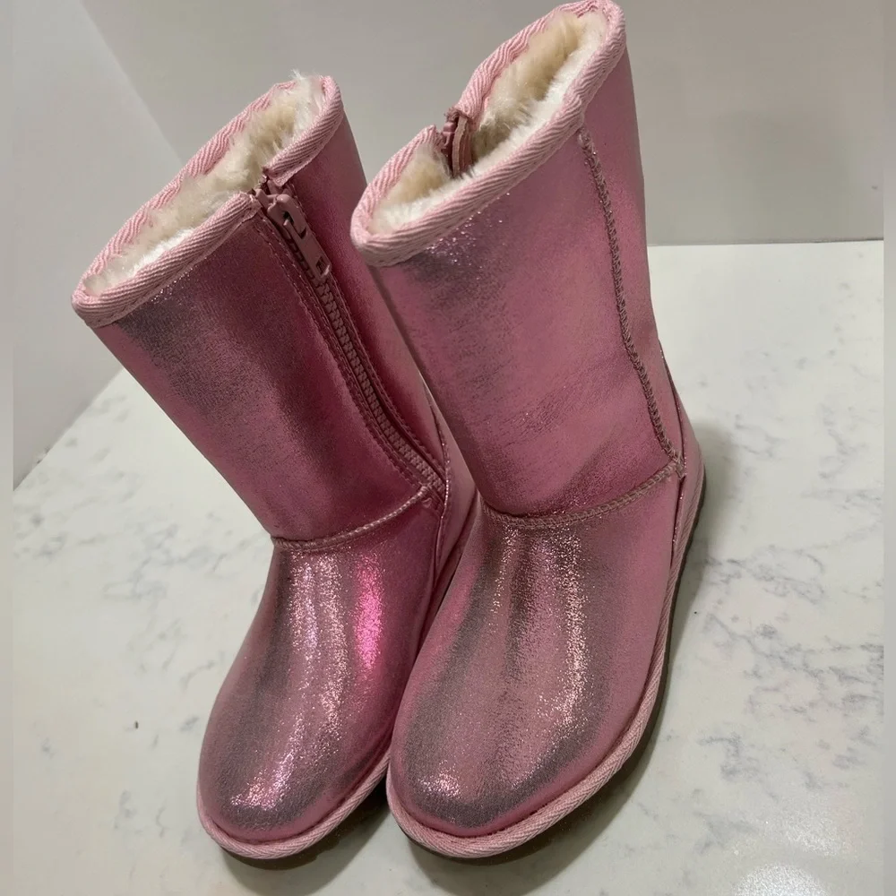 Pink Sparkly Mid-Calf Boots with Plush Finish